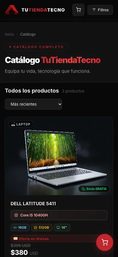 Catálogo de TuTiendaTecno en el teléfono