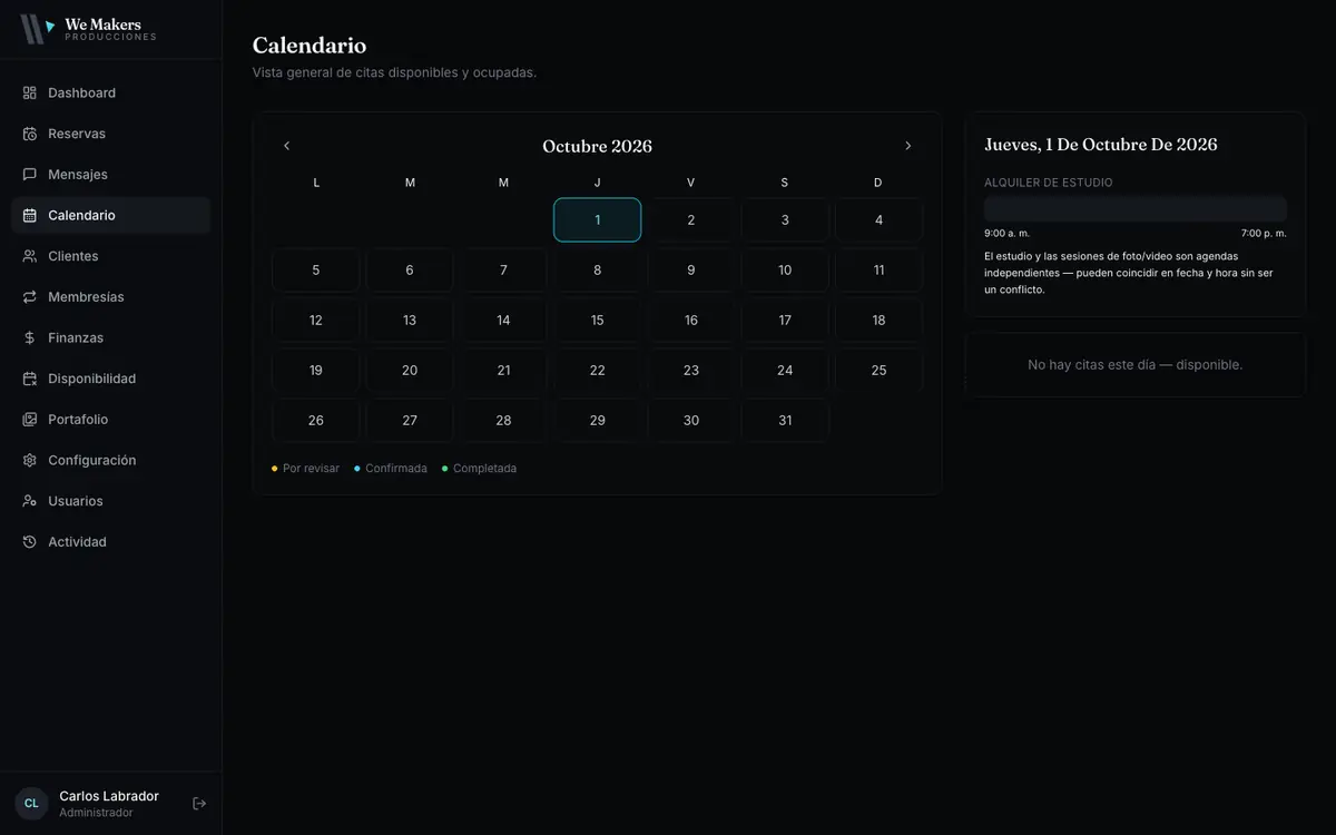 Calendario de citas disponibles y ocupadas